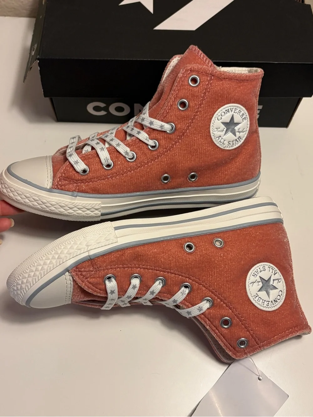 Converse Chuck Taylor All Star Side Zip Hi Rust Pink Velvet Glitter Junior 3 New